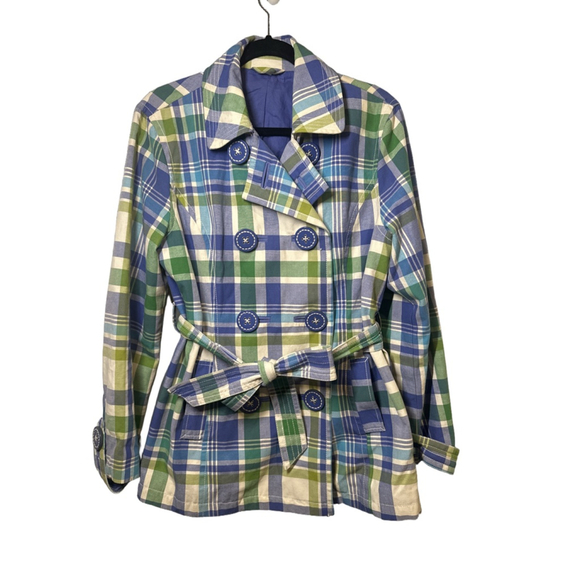 Boden Jackets & Blazers - Boden Blue and Green Plaid Trench Coat